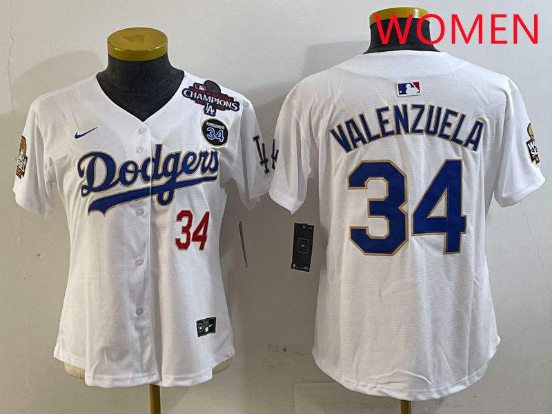Women Los Angeles Dodgers 34 Valenzuela White Game 2025 Nike MLB Jersey style 327